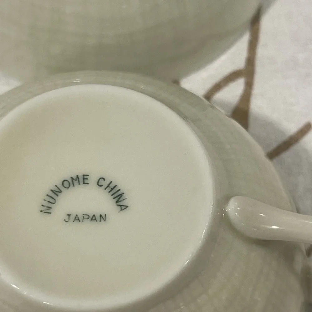 Vintage Nunome China Japan Tea Cups Set 4 Ivory Crackle Glaze Ceramic 4.25